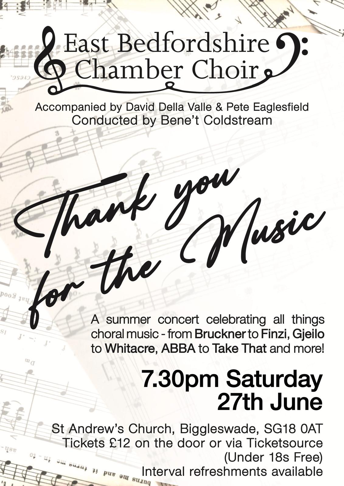East Beds Chamber Choir Summer Concert: Thank You for the Music