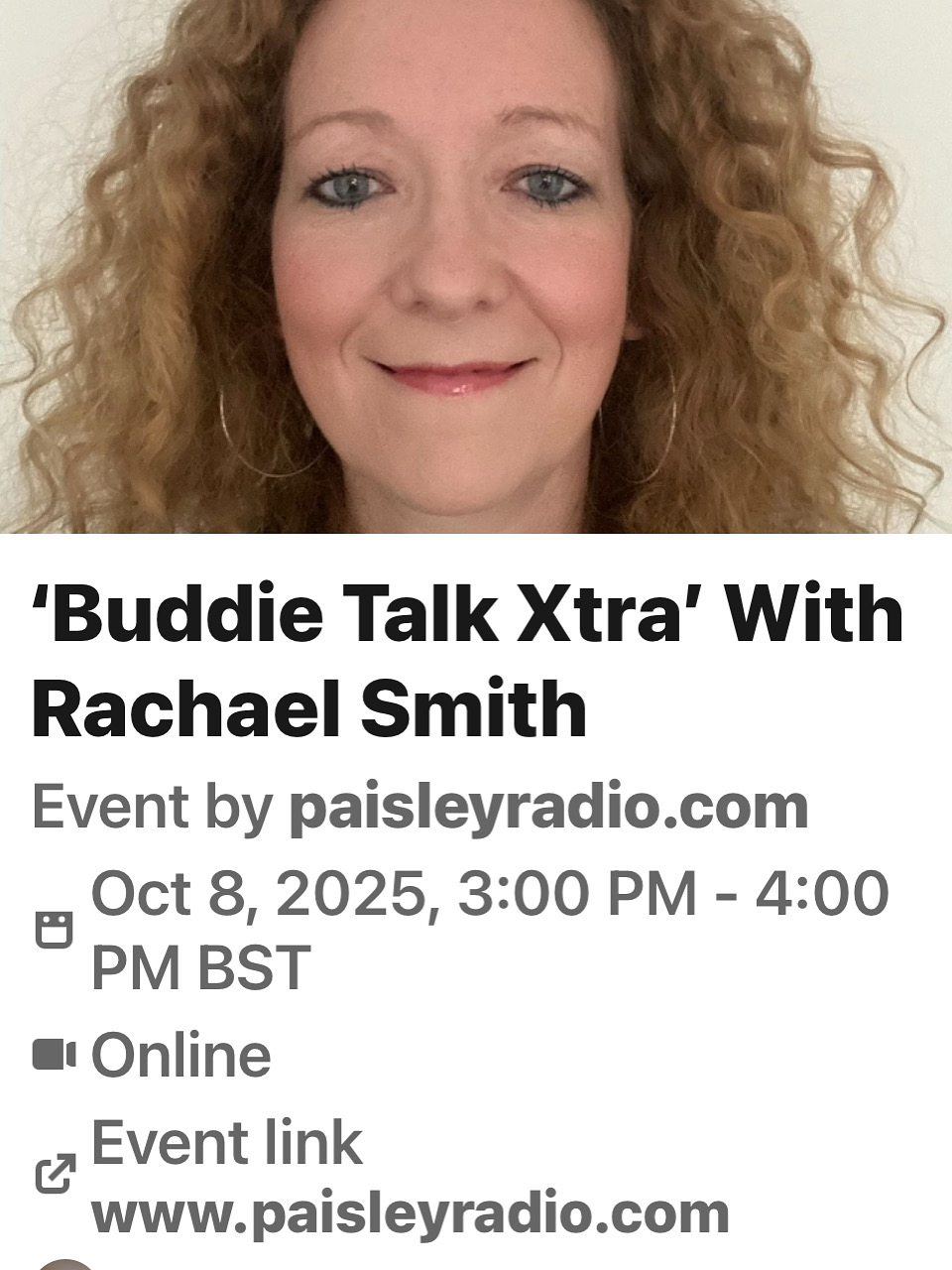 ‘Buddie Talk Xtra’ Online Radio Chat Show with Rachael Smith