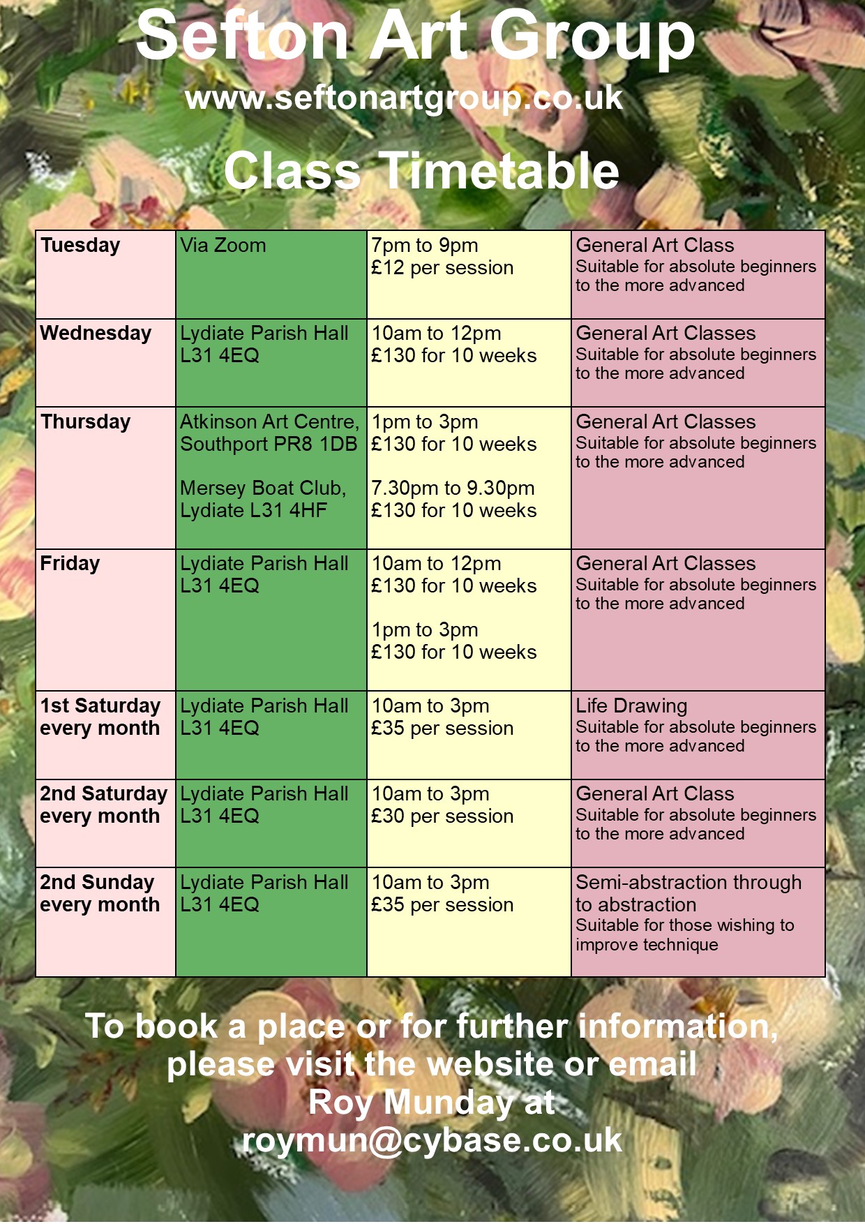 General Art Classes, Life Drawing and Semi-Abstraction Classes