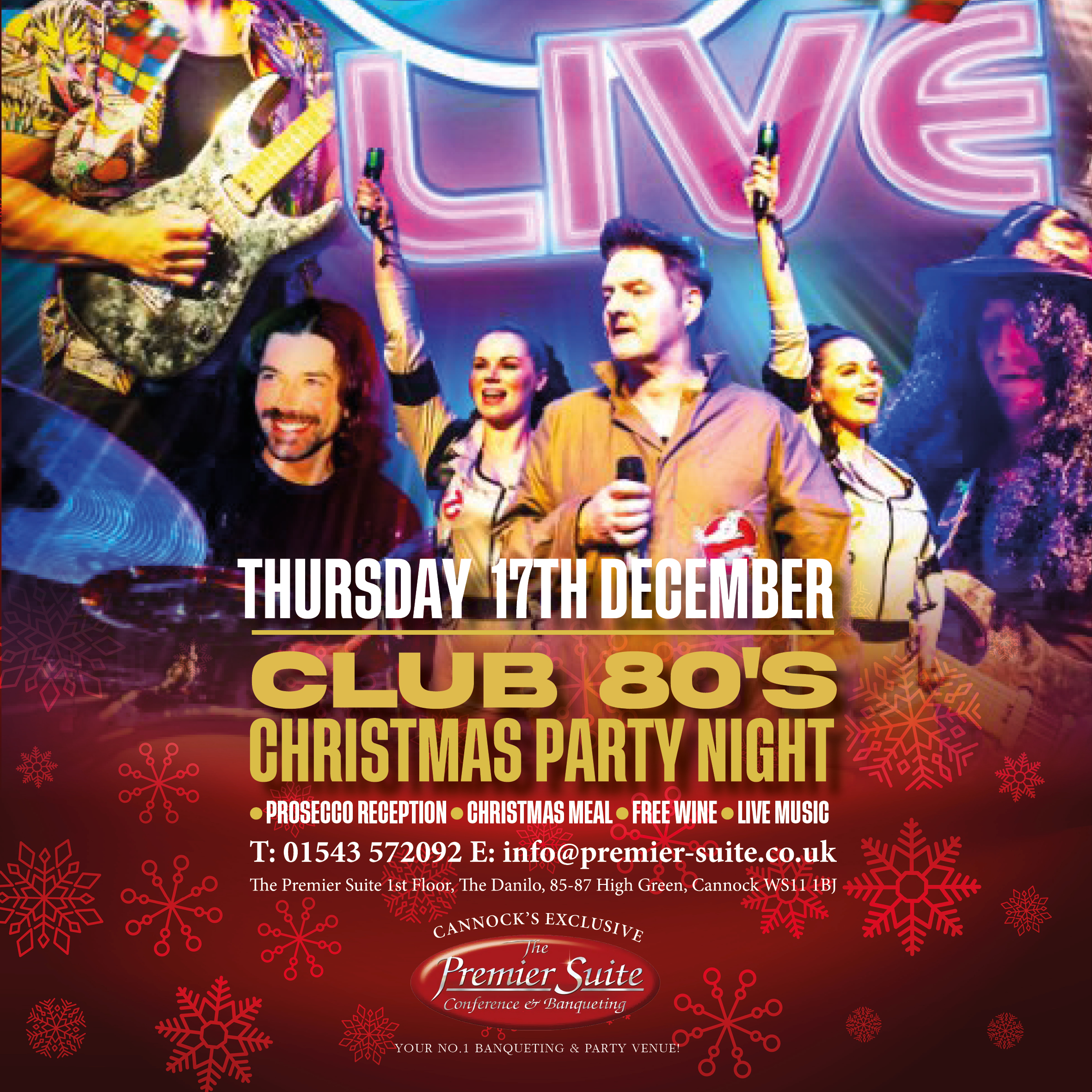 Back to the 80’s Christmas Party Night with Club 80’s at The Premier Suite, Cannock